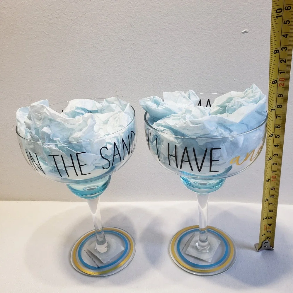 Mud Pie Margarita Glass Set Blue Gold Toes In Sand Cabana Boy